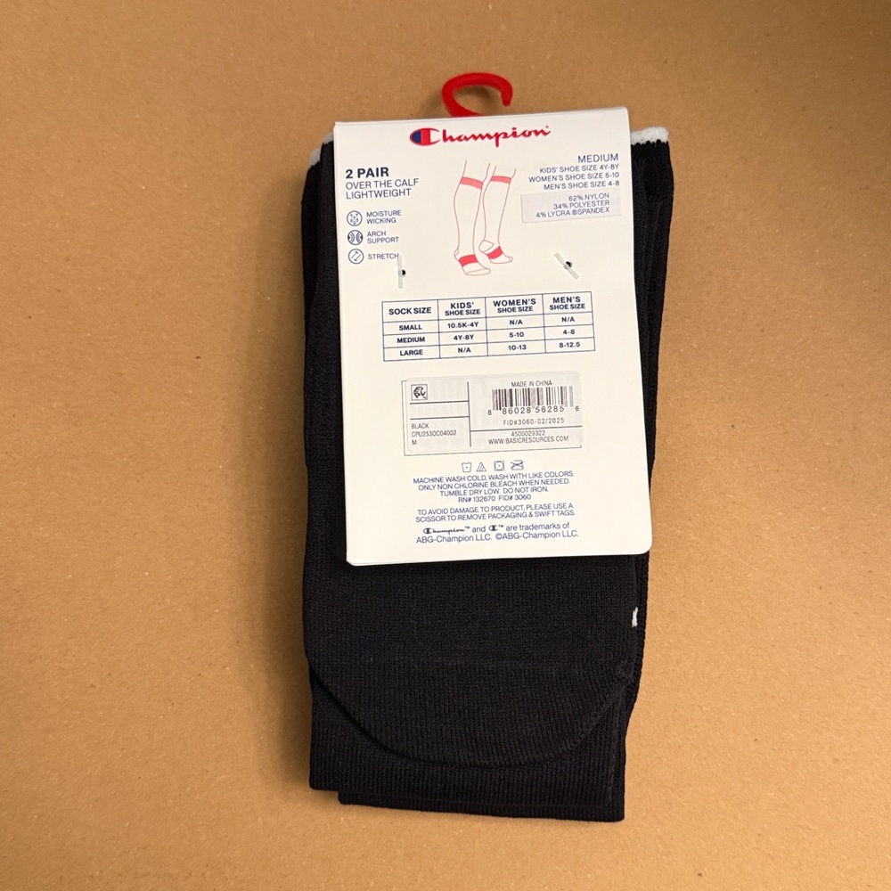 Champion Black Over the Calf Athletic Socks